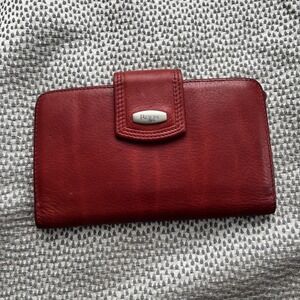 Vintage ROLF'S Red Dark Leather Wallet Billfold Change Credit Cards Holder Snap.